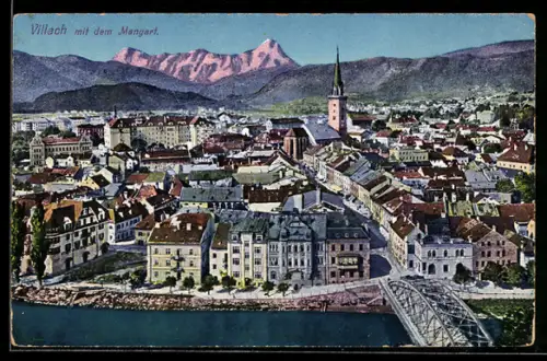 AK Villach, Panorama mit dem Mangart