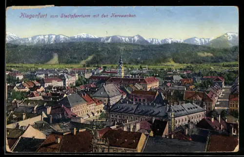 AK Klagenfurt, Blick vom Stadtpfarrturm mit den Karawanken