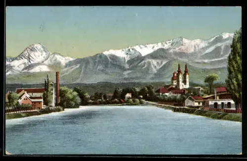 AK Villach, Blick von der Draubrücke