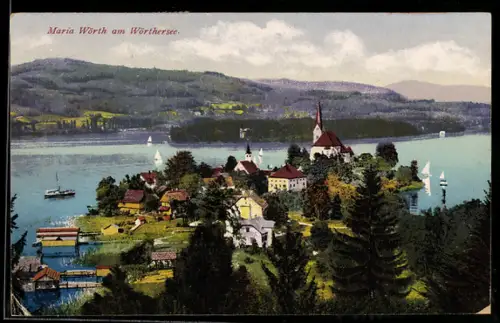 AK Maria Wörth am Wörthersee, Ortsansicht mit Kirche