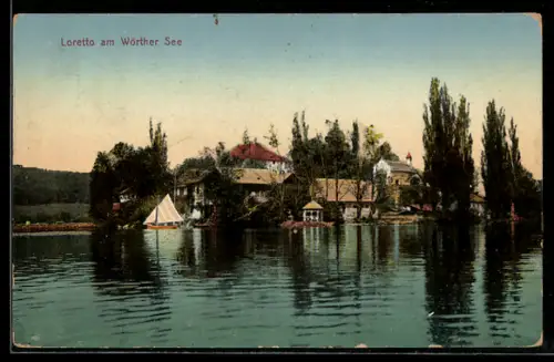 AK Loretto am Wörther See, Uferpartie vom Wasser aus
