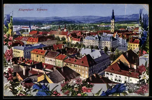 AK Klagenfurt /Kärnten, Ortspanorama mit Kirche