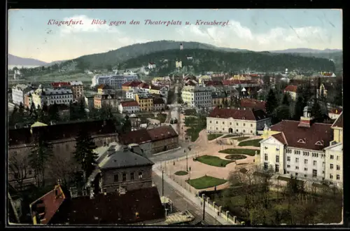 AK Klagenfurt, Blick gegen den Theaterplatz und Kreuzbergl