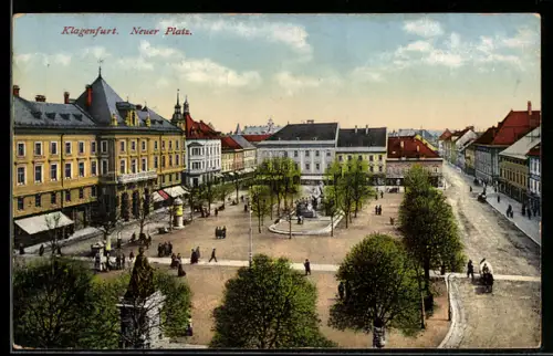 AK Klagenfurt, Neuer Platz mit Brunnen und Denkmal