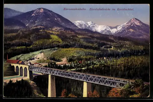 AK St. Jakob im Rosental, Rosenbachtal, Karawankenbahn, Eisenbahnbrücke im Rosenbachtal