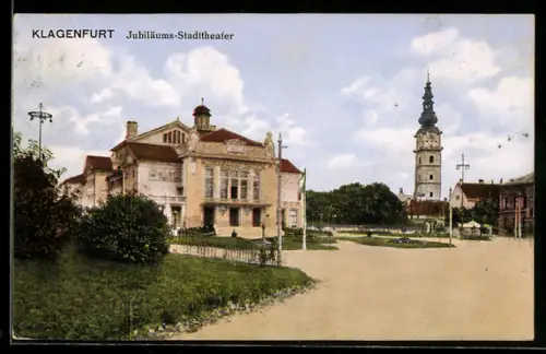 AK Klagenfurt, Jubiläums-Stadttheater, Turm, Panorama