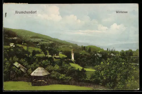 AK Krumpendorf /Wörtersee, Ortspanorama mit Turm u. Pavillon
