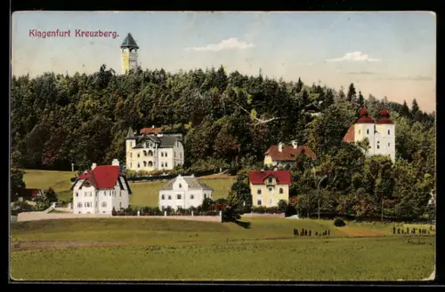 AK Klagenfurt, Kreuzberg mit Villen, Turm und Kirche