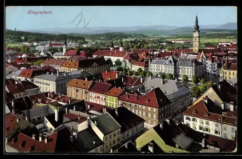 AK Klagenfurt, Stadtpanorama mit Turm