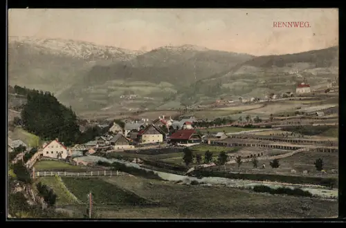 AK Rennweg, Talpanorama mit Ort und Bach