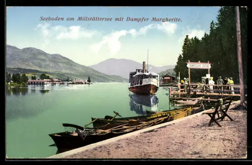 AK Seeboden am Müllstättersee, Dampferstation und See mit Dampfer Margherite