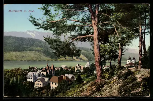 AK Millstatt a. See, Teilansicht mit See und Kirche