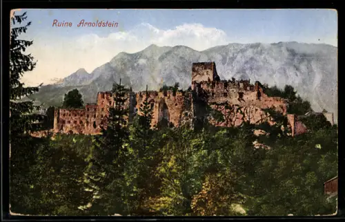 AK Arnoldstein, Ruine Arnoldstein mit Bergpanorama