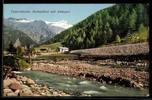 AK Seebachtal /Tauernbahn, Flusspartie mit Ankogel