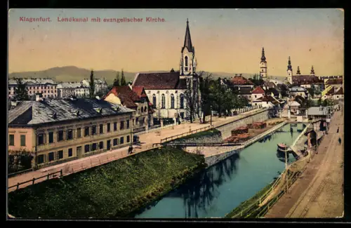 AK Klagenfurt, Lendkanal mit evangelischer Kirche aus der Vogelschau