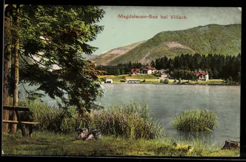 AK Villach, Magdalenen-See, Uferpartie, Ufergebäude