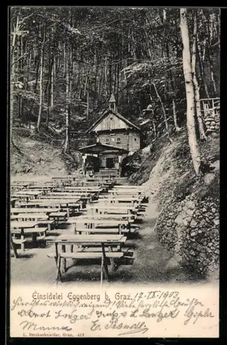 AK Eggenberg b. Graz, Einsiedelei mit Freiluftbänken