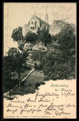 AK Gebhardsberg bei Bregenz, Kirche auf Felsvorsprung