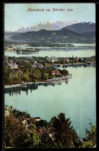 AK Pörtschach am Wörther See, Panorama mit Ort und Bergen