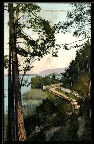 AK Maria Wörth, Seestrasse, Ufer mit See und Halbinsel