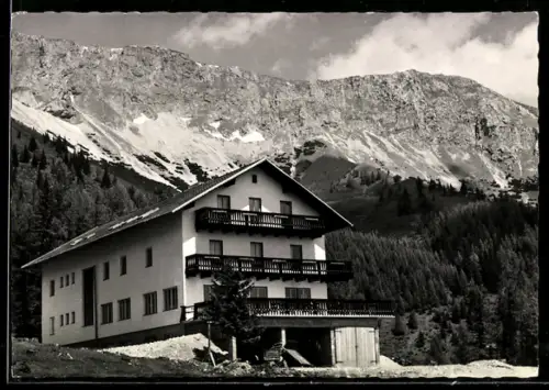 AK St. Barbara im Mürztal, Brunnalm, Alpengasthof Scheikl, Bes. Rudolf u. Grete Scheikl, Bergpanorama
