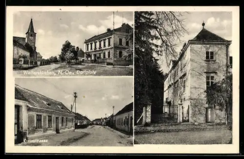 AK Poysdorf /N.-Oe., Walterskirchen, Dorfplatz, Ortsstrasse