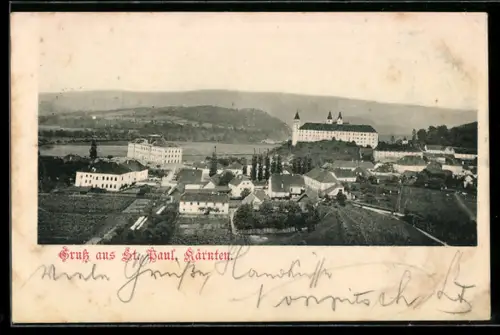 AK St. Paul /Kärnten, Panorama mit Klosteranlage