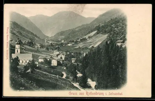 AK Rothenbrunn i. Sellrainthal, Dorf mit Kirche und Bergpanorama
