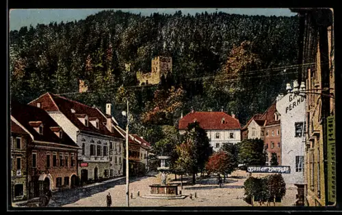 AK Friesach /Kärnten, Hauptplatz, Ruine Rotturn