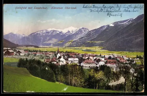 AK Steinfeld /Drauthall, Panorama mit Kirche und Gebirgspanorama
