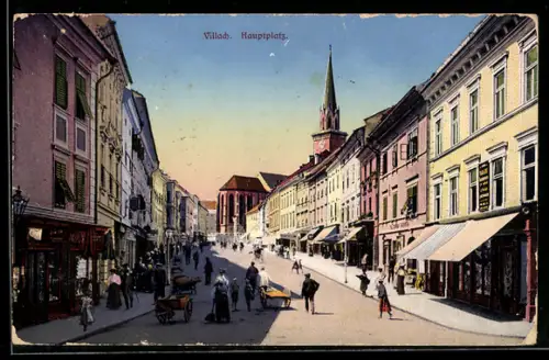 AK Villach, Hauptplatz mit Kirche und Strassenansicht