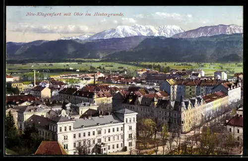 AK Klagenfurt, Panorama mit Obir im Hintergrund