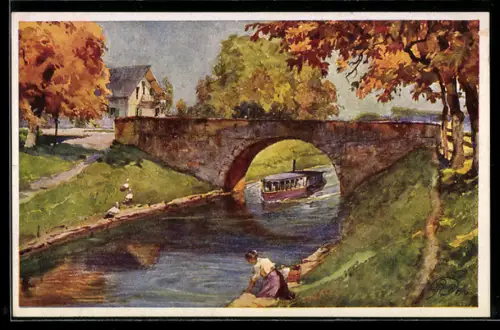 Künstler-AK Klagenfurt, Dampfer Loretto im Lendkanal