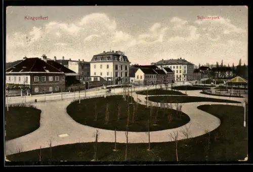 AK Klagenfurt, Schillerpark mit Weganlagen und Gebäuden