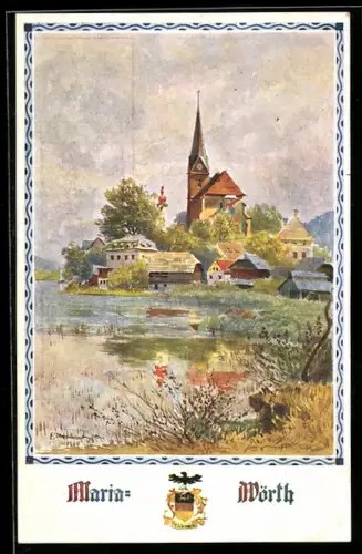 AK Maria Wörth, Kirche und Ort am See