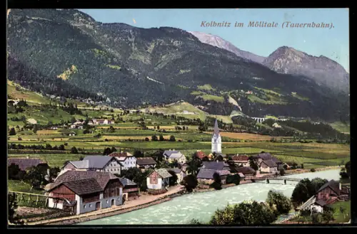 AK Kolbnitz im Mölltale, Ort an Fluss mit Kirche, Brücke und Bergpanorama