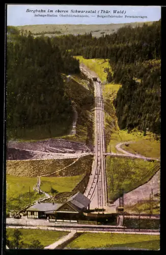 AK Obstfelderschmiede /Thür. Wald, Bergbahn Anfangs-Station, Bergauffahrender Personenwagen