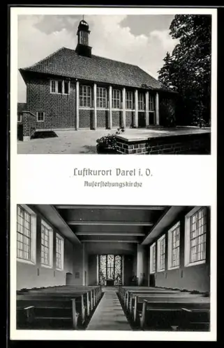 AK Varel i. O., Auferstehungskirche, Aussen- und Innenansicht