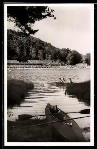 AK Gelterswoog b. Kaiserslautern, Strandbad, Ruderboote, See