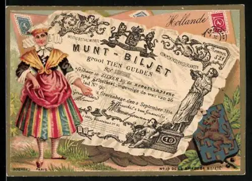 Sammelbild Niederländischer Geldschein 10 Gulden, Frau in landestypischer Tracht