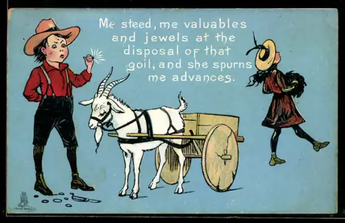AK Kavalier mit Ziegenwagen nach Abfuhr der Angebeteten