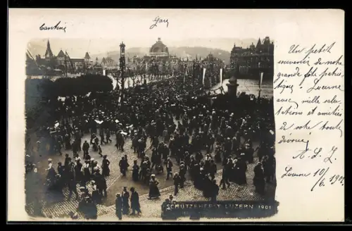 AK Luzern, Menschenmenge auf dem Schützenfest 1901
