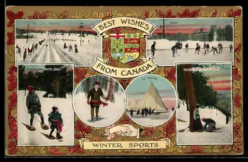 AK Verschiedene Wintersportarten, darunter Hockey, Snowshoeing und Ice Boating