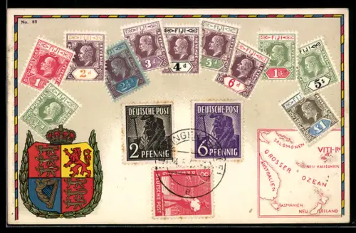 AK Verschiedene Briefmarken mit der Royal Standard