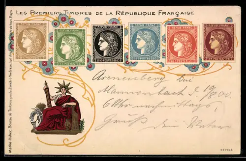 AK Verschiedene Briefmarken der Französischen Republik