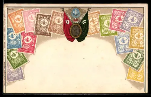 AK Briefmarken und Fahne der Türkei