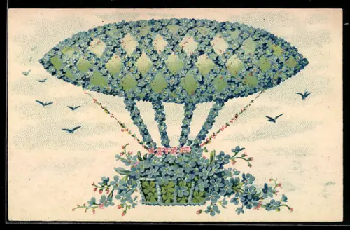 AK Zeppelin aus Vergissmeinnicht, Blumenbild