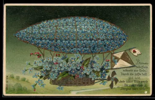 AK Zeppelin aus Vergissmeinnicht, Blumenbild