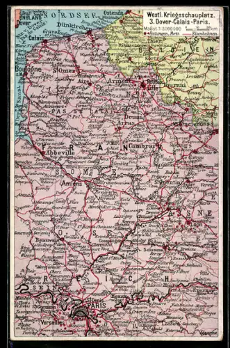 AK Landkarte vom westlichen Kriegsschauplatz, 1. Weltkrieg