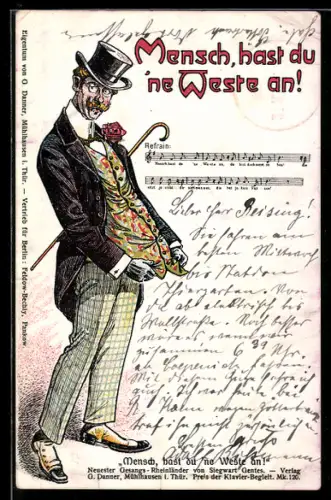 AK Mann mit farbenfroher Weste zum Fasching